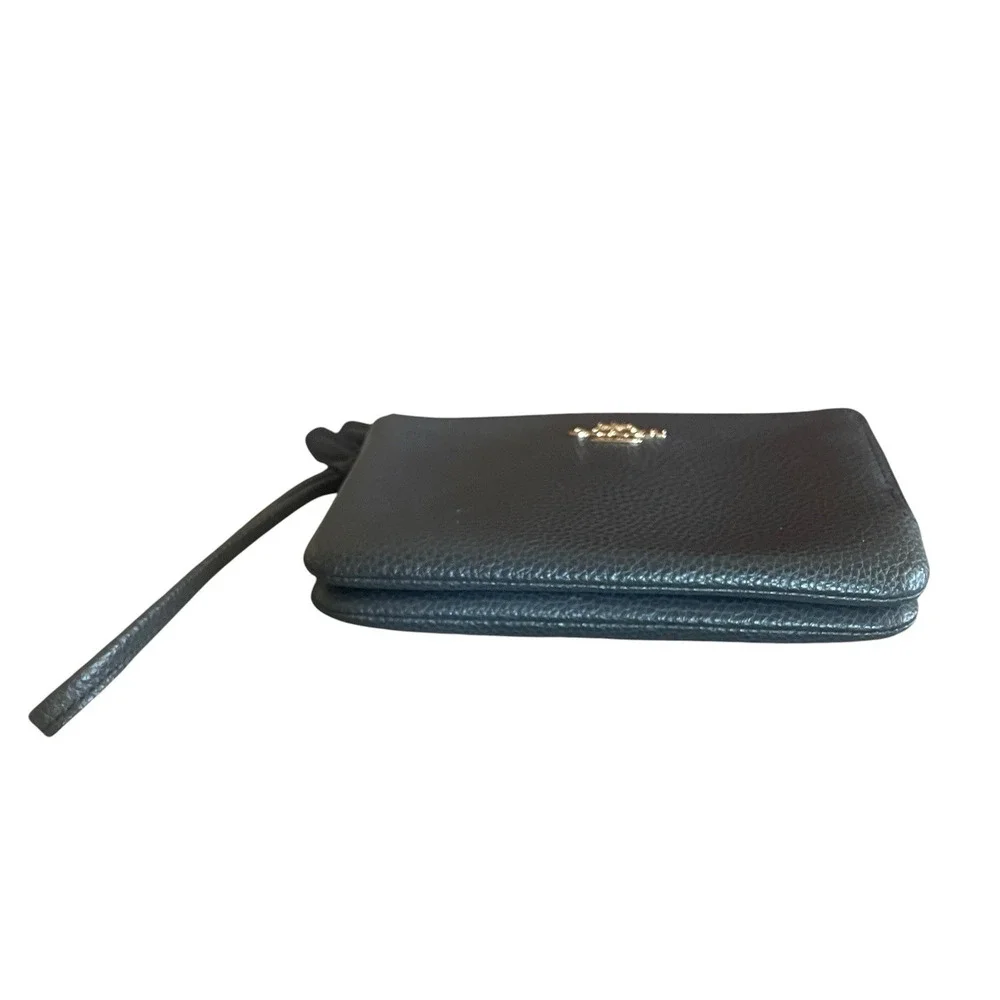 COACH 87590 Double Corner Zip Wristlet Wallet Gray Pebbled Leather Gold Tone